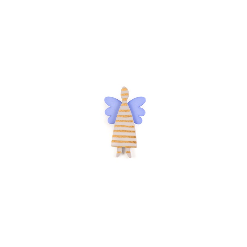 Angel, white with gold stripes, light blue wings