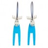 Moose, long, straight antlers, light blue with blue dots, grey head