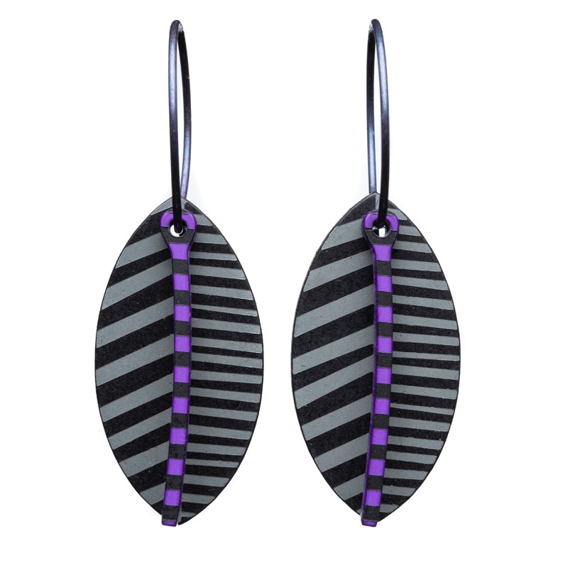 Leaf, black with grey stripes, purple stalk