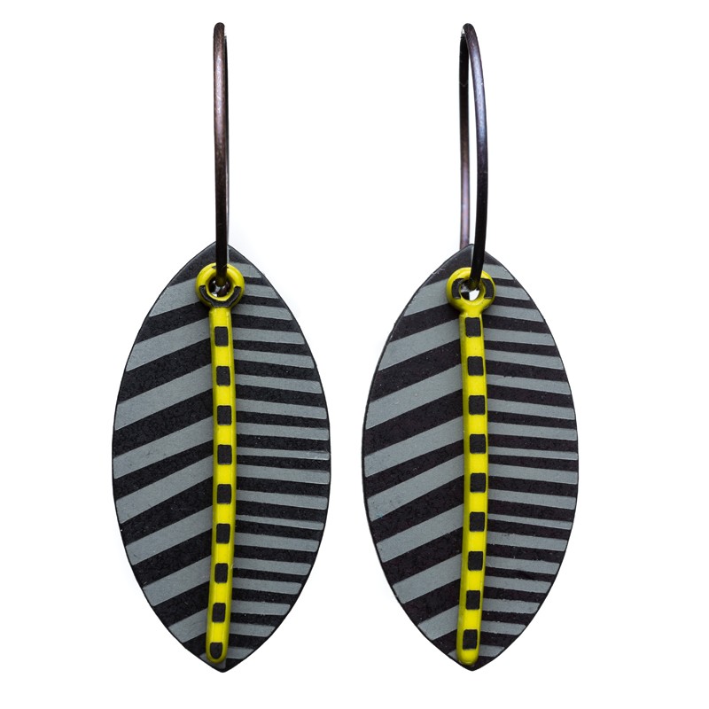 Leaf, black with grey stripes, green and black stalk