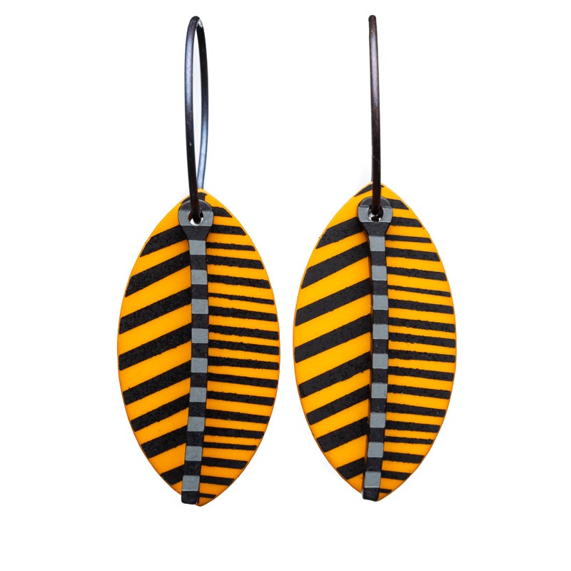 Leaf, orange with black stripes, black and grey stalk