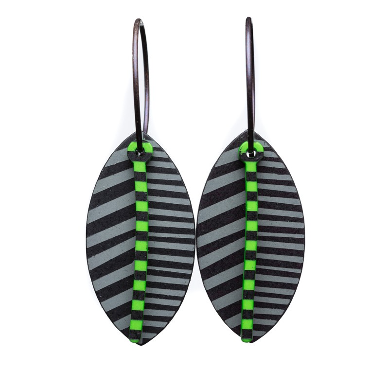 Leaf, black with grey stripes, green and black stalk