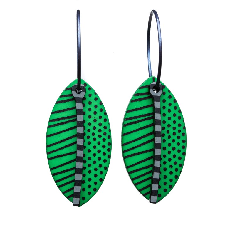 Leaf, green with black stripes and dots, black and grey stalk