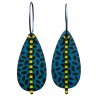 Leaf, drop w stalk, blue with black dots, yellow stalk with black stripes