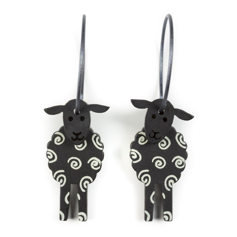 Sheep, black with white curls, black head