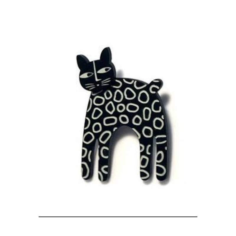 Cat, long, black w white dots, black head