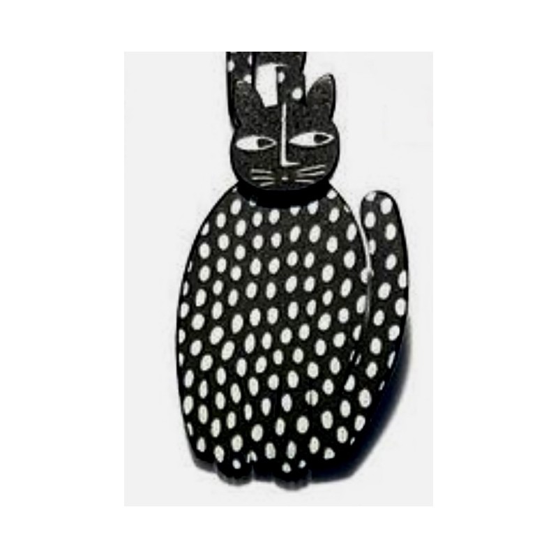 Kat, siddende, sort m mindre hvide prikker, sort hoved