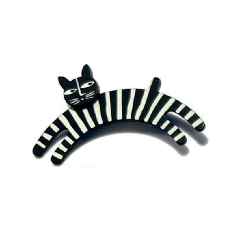 Cat, jumping, black with white stripes, black head