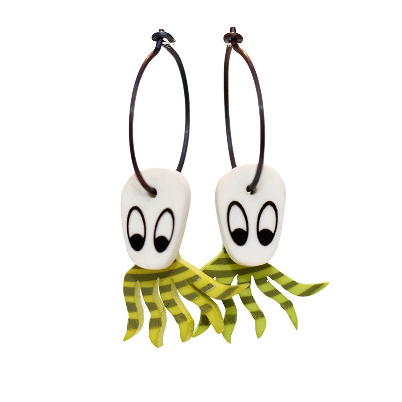 Blæksprutte, grøn m grønne striber, hvidt hoved