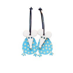 Mouse, long nose, blue with white dots, white  head