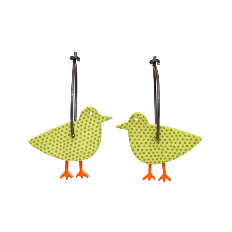 Spurv, grøn m grønne prikker, orange ben