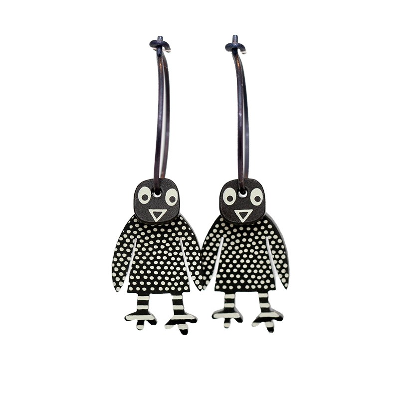 Penguin, long, black with white dots & stripes, black head