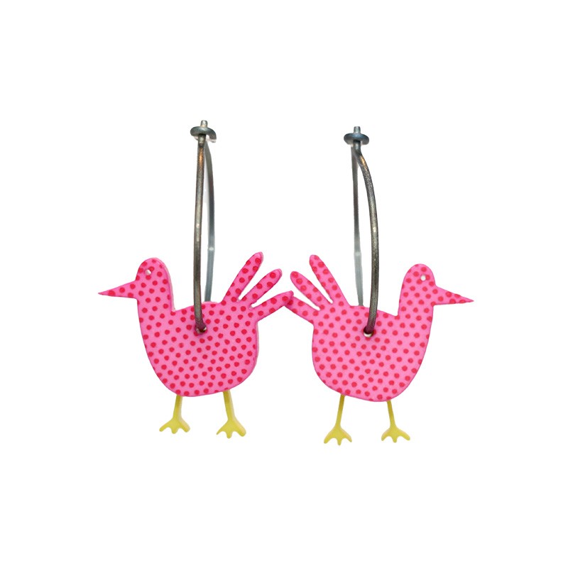 Phoenix, pink w red dots, yellow legs