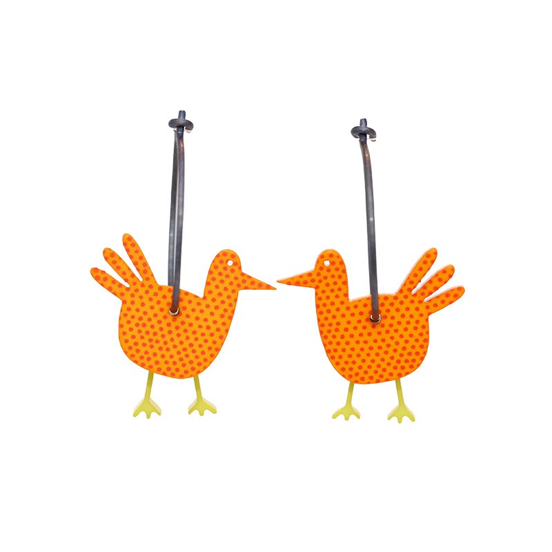 Føniks, orange m røde prikker, gule ben