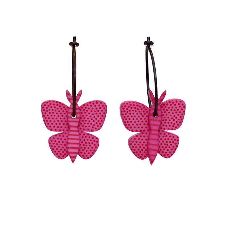 Butterfly, pink with  pink stripes, pink wings with pink dots
