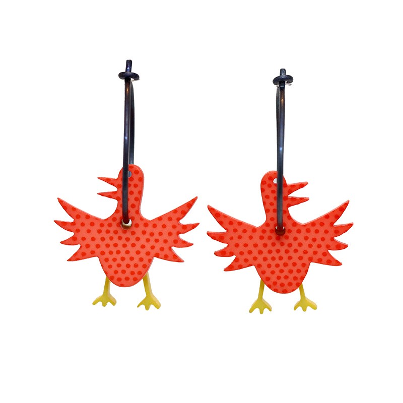 Goose, red with red dots, green legs