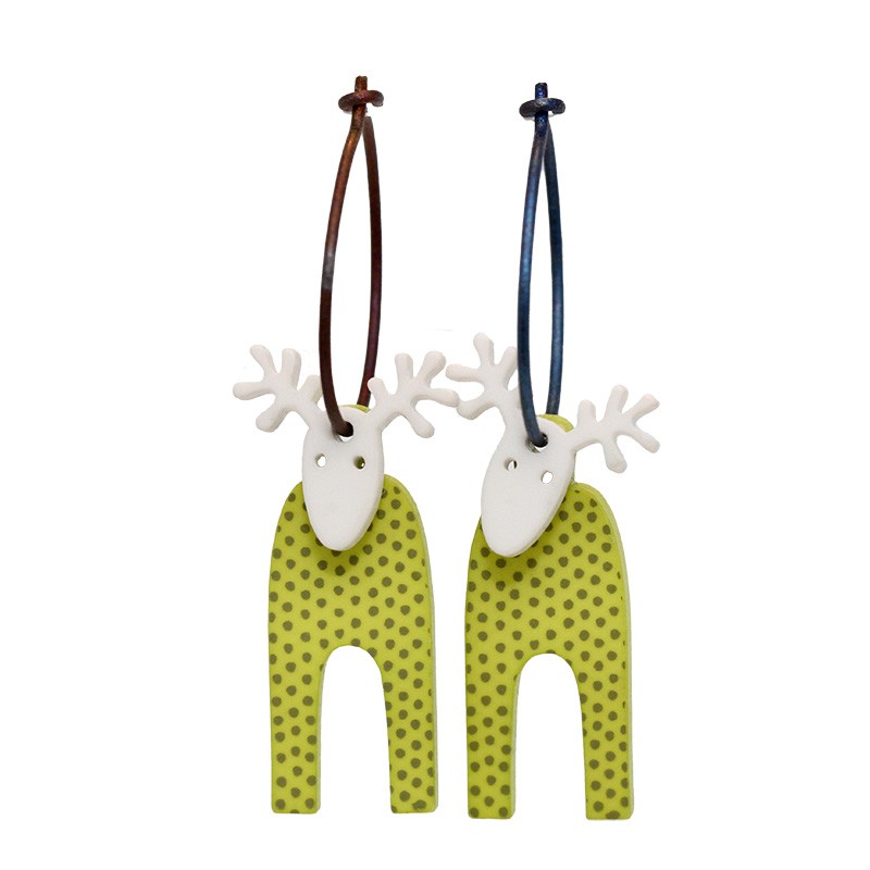 Reindeer, green with green dots, white head