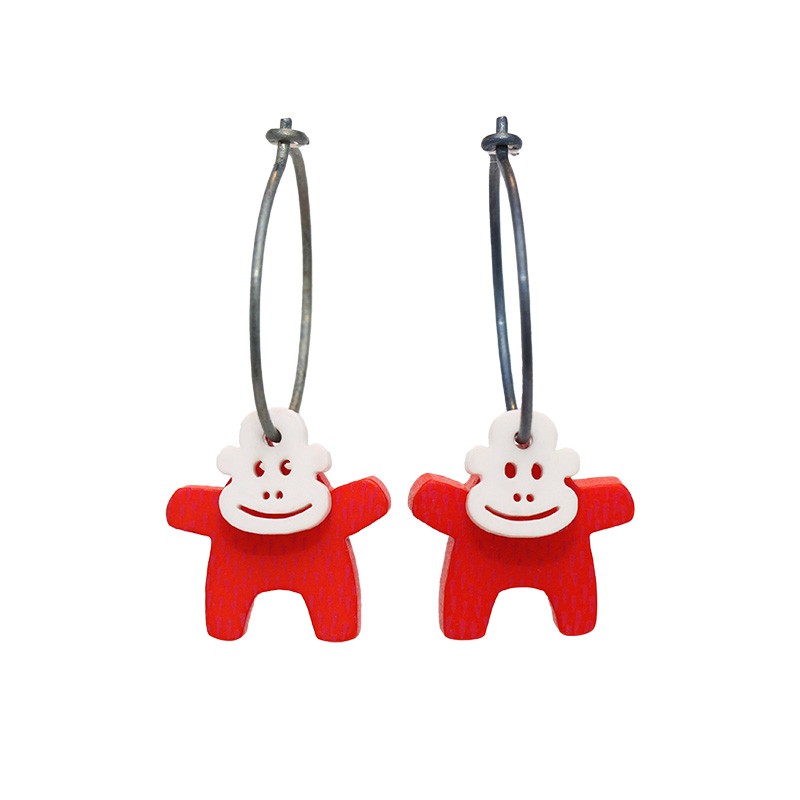 Monkey, standing, red w red fur pattern, white head