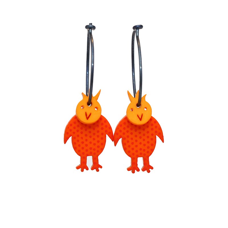 Chicken, orange w red dots, orange head