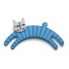 Cat, jumping, blue with dark blue stripes, grey head