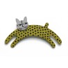 Cat, jumping, lime green w black dots, grey head