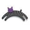 Cat, jumping, black w grey stripes, purple head