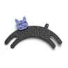 Cat, jumping, black w grey circles, purple head
