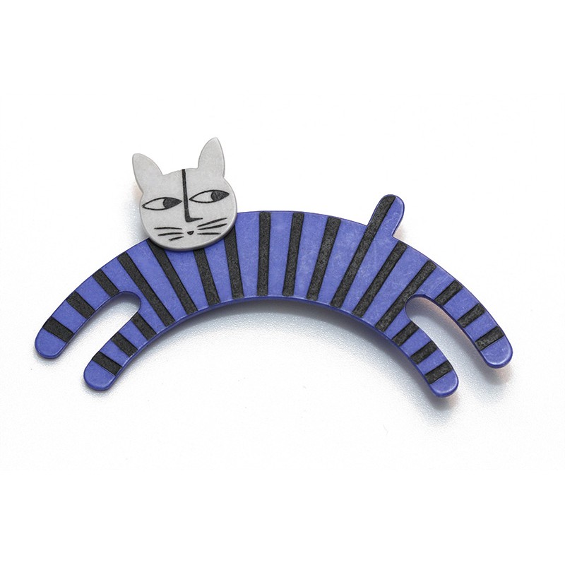 Cat, jumping, blue w black stripes, grey head