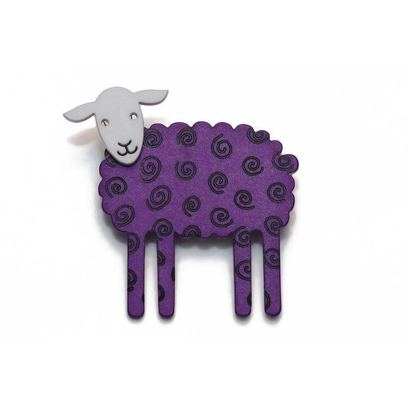 Sheep, side, purple with black twirl, grey head