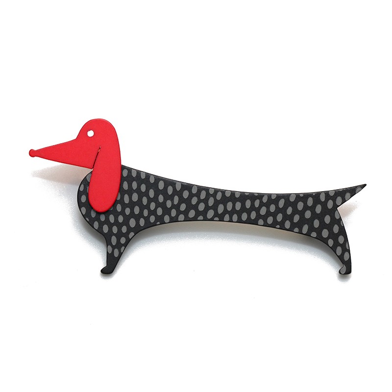 Dachshund, black with grey medium dots, red head