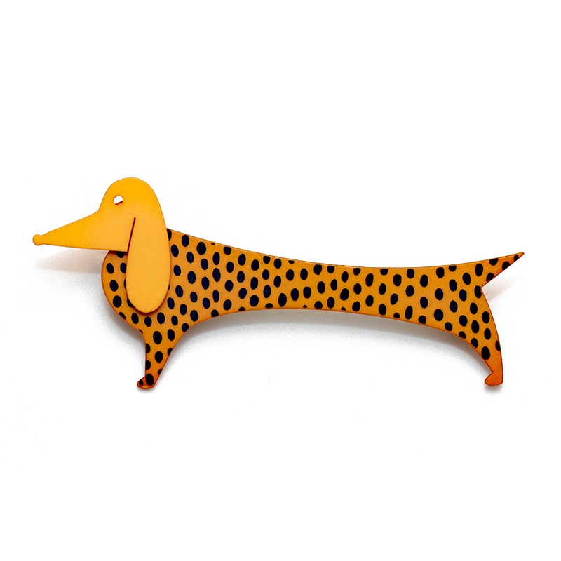Dachshund, orange with black medium dots, orange head