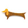 Dachshund, orange with black medium dots, orange head