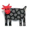 Cow, black w grey spots, red head