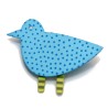 Bird, blue w dark blue dots, green legs w dark green stripes