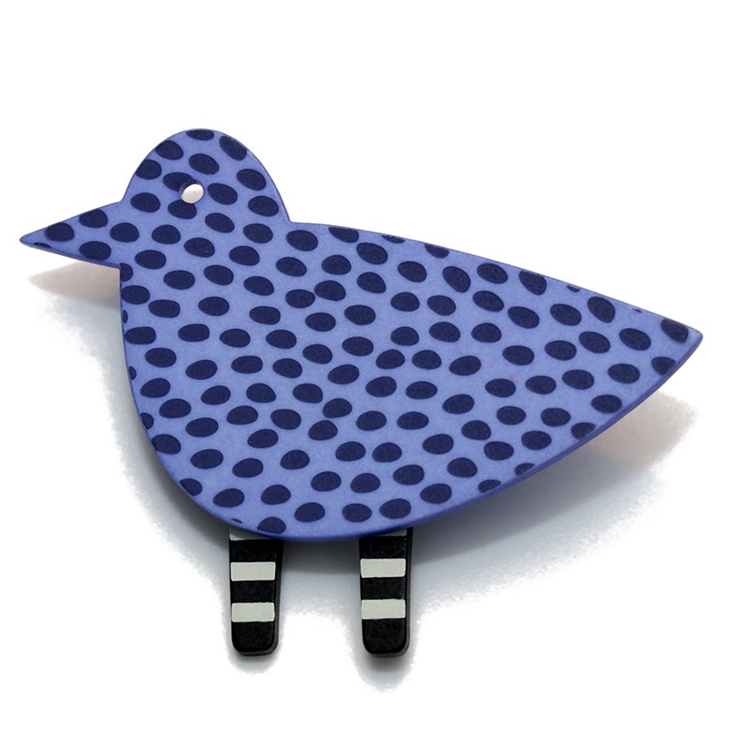 Bird, blue w dark blue medium dots, black legs w grey stripes