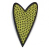 Heart, lime green w black dots, black edge
