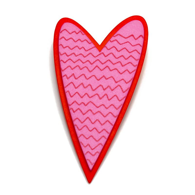 Heart, pink w red zigzag, red edge