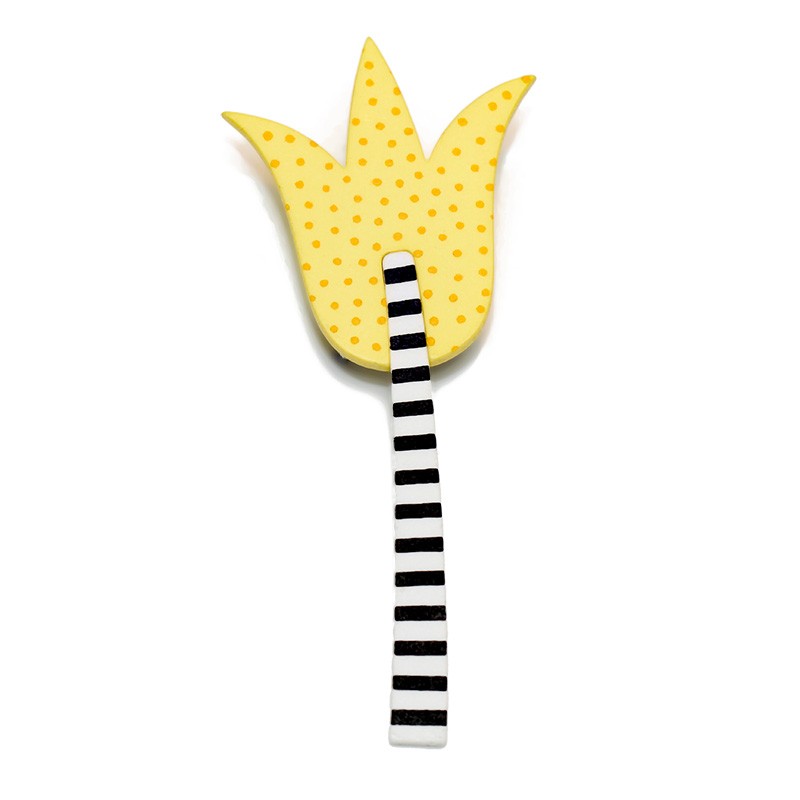 Lily, yellow w orange medium dots, white stalk w black stripes