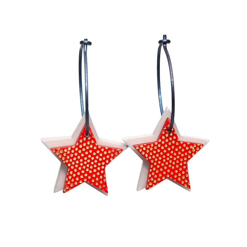 Star, red with gold dots, white background