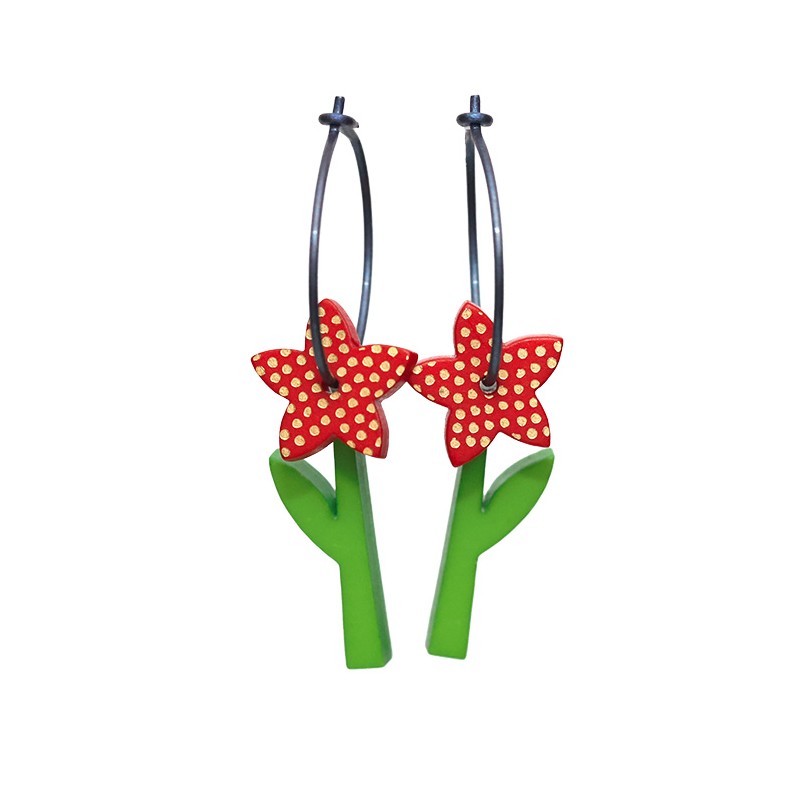 Rose, red star with gold dots, green stalk
