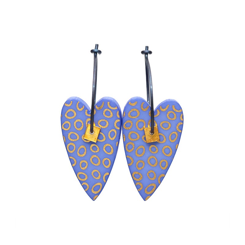 Heart, blue with gold dots, gold pearl