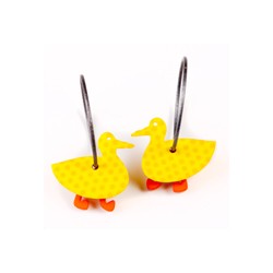 Duck, yellow with orange dots, red legs