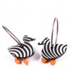 Duck, black and white stripes, orange legs