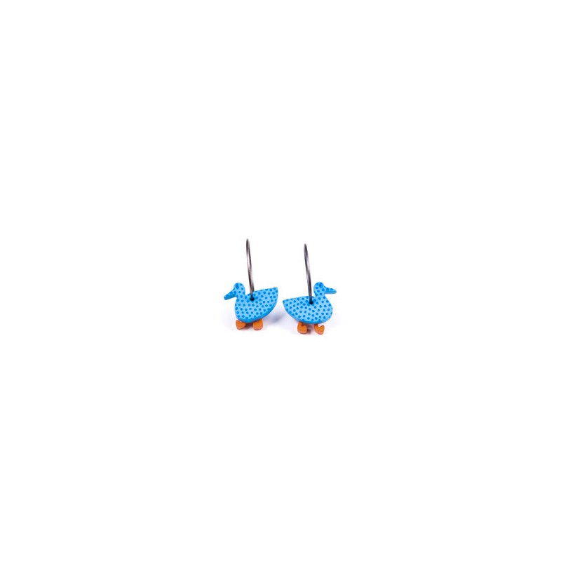 Duck, light blue with blue dots, orange legs