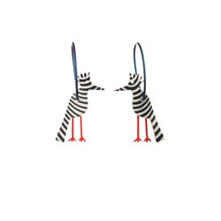 Woodpecker, black with white stripes, red legs