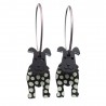 Dog, short ears, black with white dots, black head