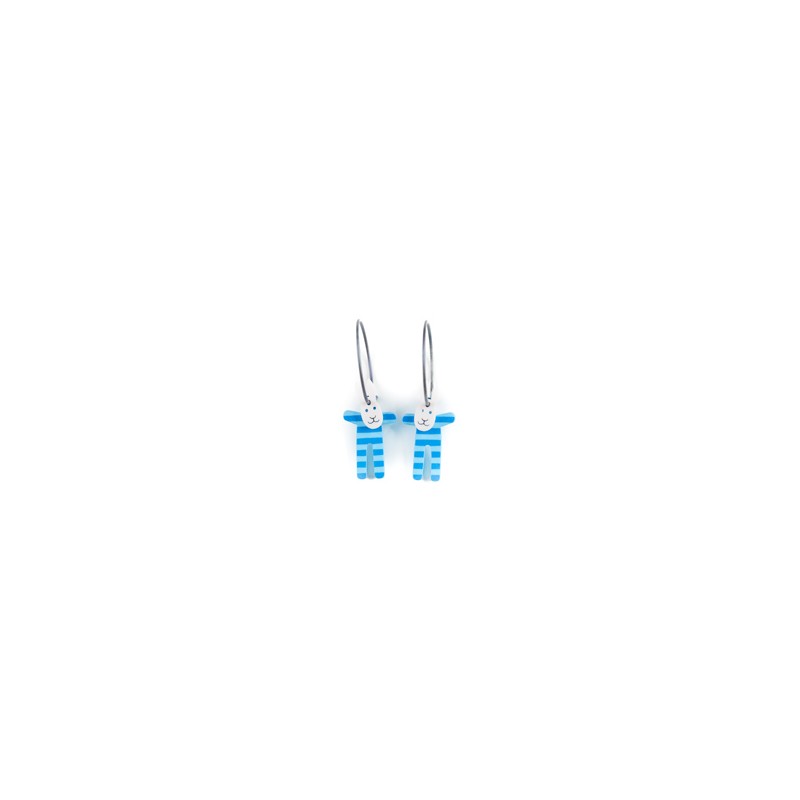 Rabbit, upright ears, narrow, blue w blue stripes, grey head