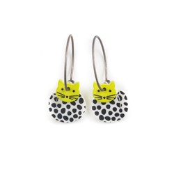 Cat, round, white w black dots, green head