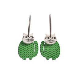 Cat, sitting, green w black...