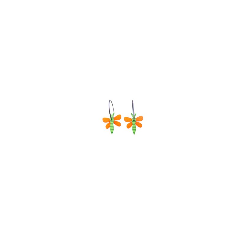 Mosquito, light green with stripes, orange wings w orange dots